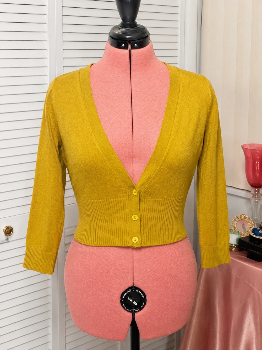 Mustard Yellow Cropped V-Neck Button Cardigan Sweater